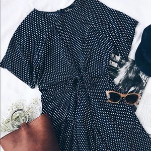 Lulus Darling Details Navy Blue Polka Dot Knotted Wrap Dress